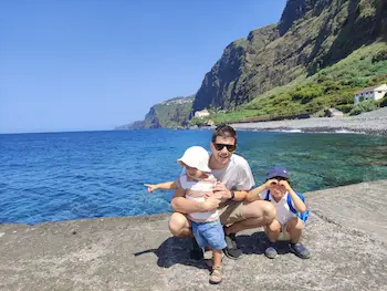 Filipe and is two little ones in Fajã dos Padres, Madeira