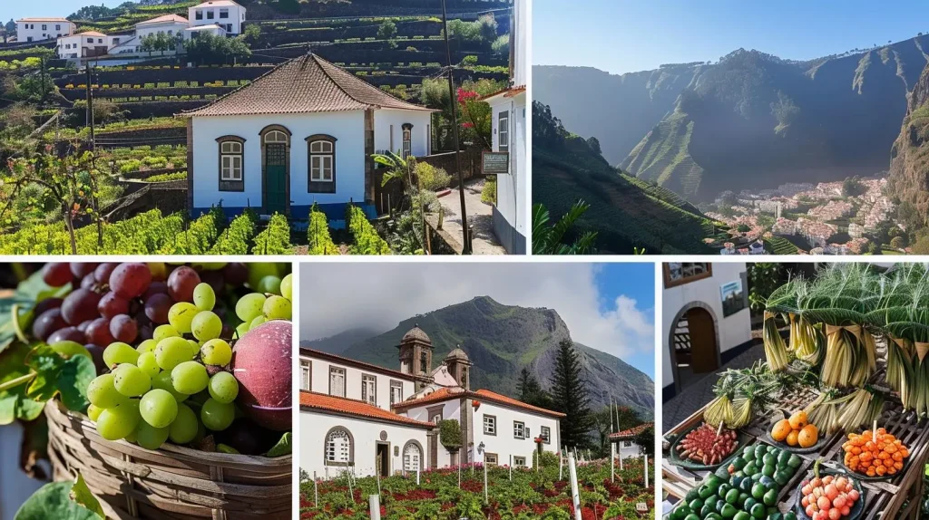 Madeira photo collage with places and food