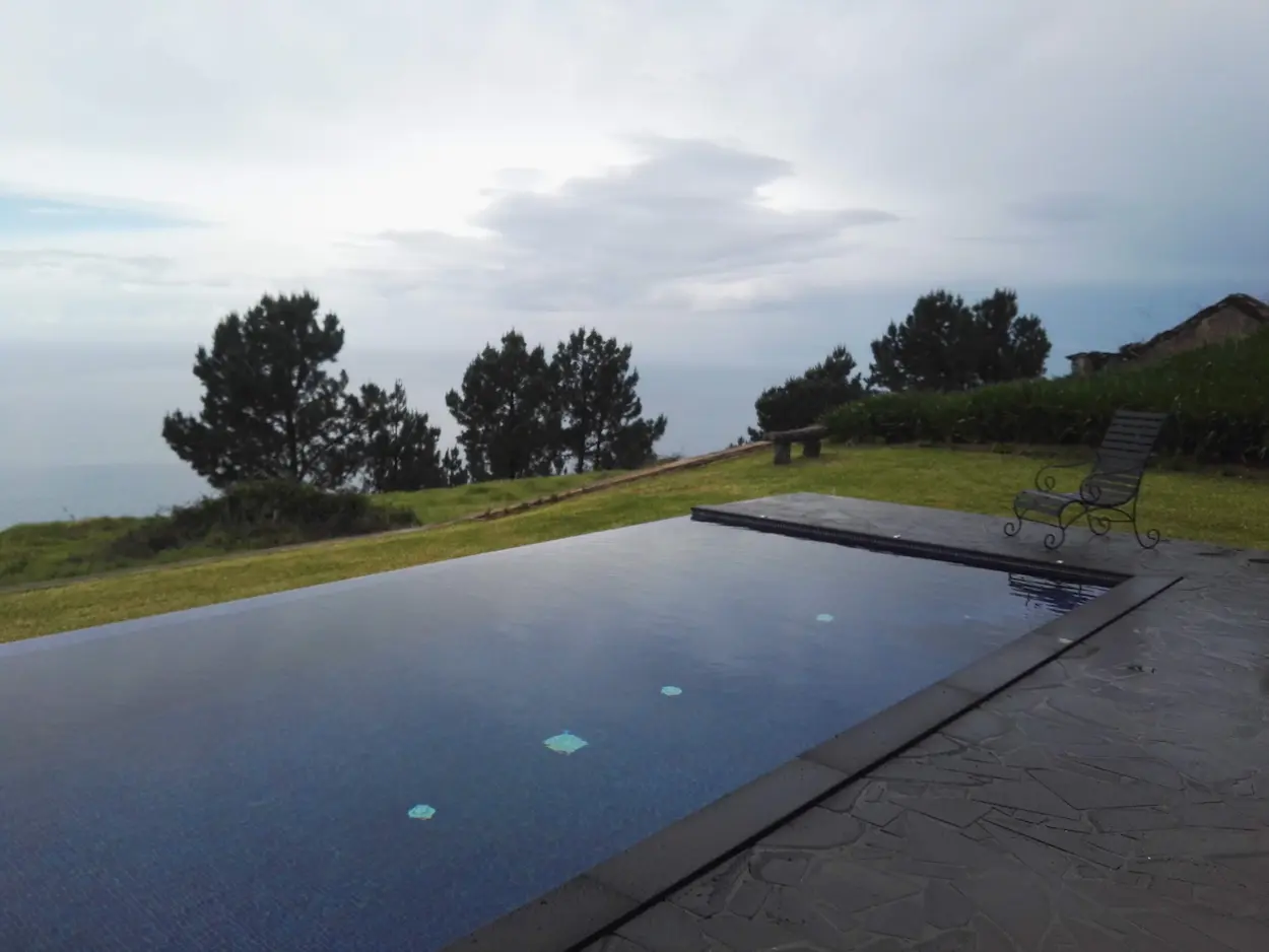 Swimming pool view from a guest house in Prazeres, West Side of Madeira