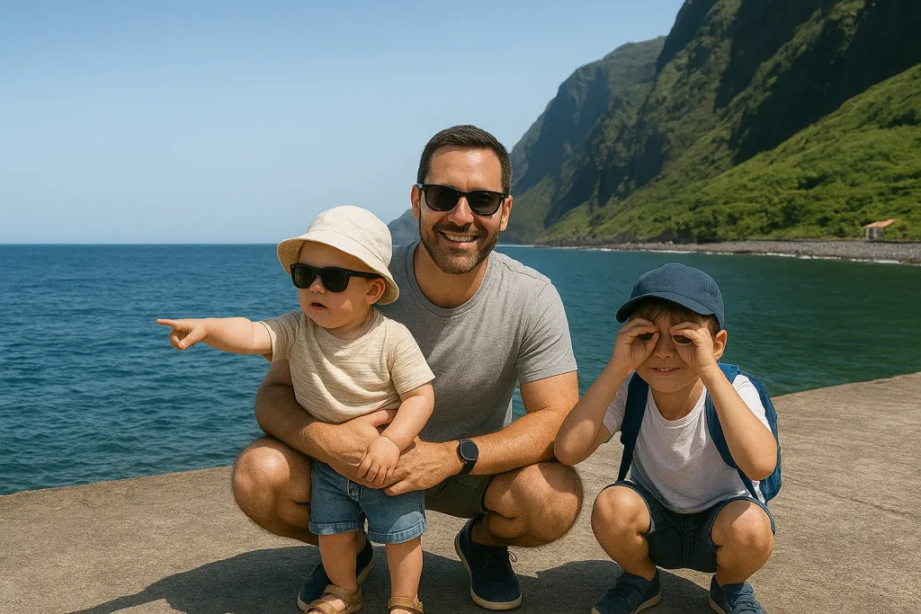 Filipe and is two little ones in Fajã dos Padres, Madeira
